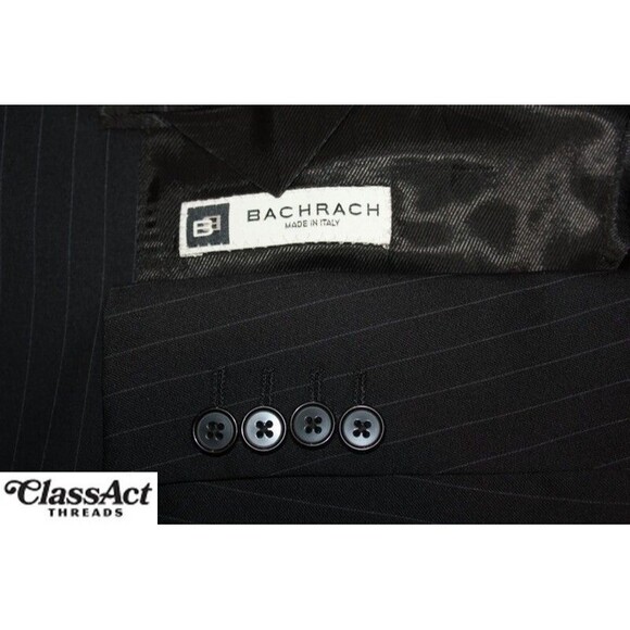 Bachrach Mens Blazer Sport Coat Suit Jacket Black Striped Wool 3 Button 44L - Picture 7 of 7
